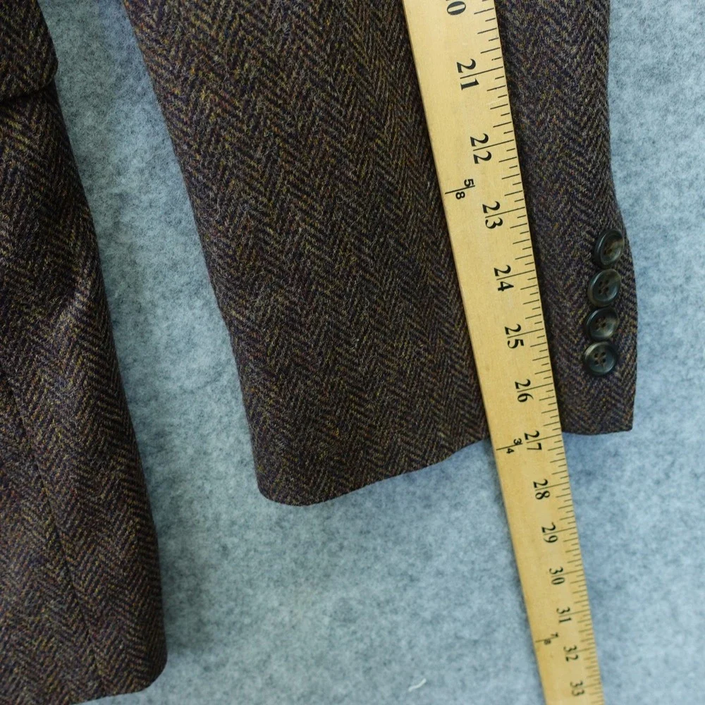 1970s Vintage Herringbone Tweed Sports Coat Men 44 Long Brown Wool Fall Speckled